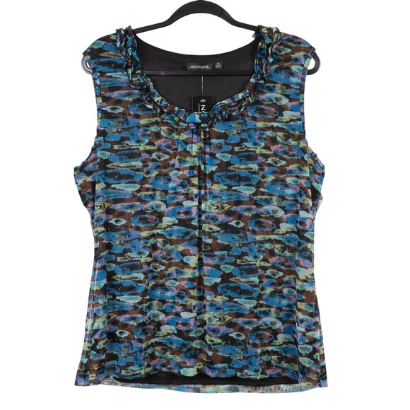 Notations Tank Shirt XL Womens NEW Ruffle Scoop Neck Abstract Top Sleeveless - Picture 1 of 5